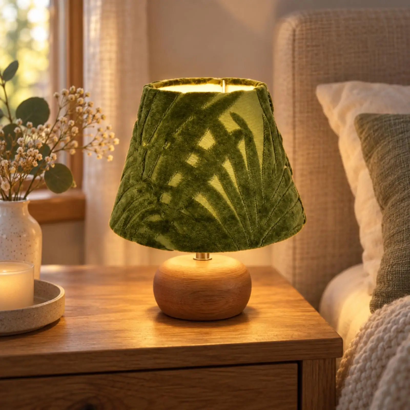 Trapezoidal Textile Lampshade Cozy Lampshade with Leaf Pattern Small Lamp Shade Textured Glare Reducing for Bedside Table