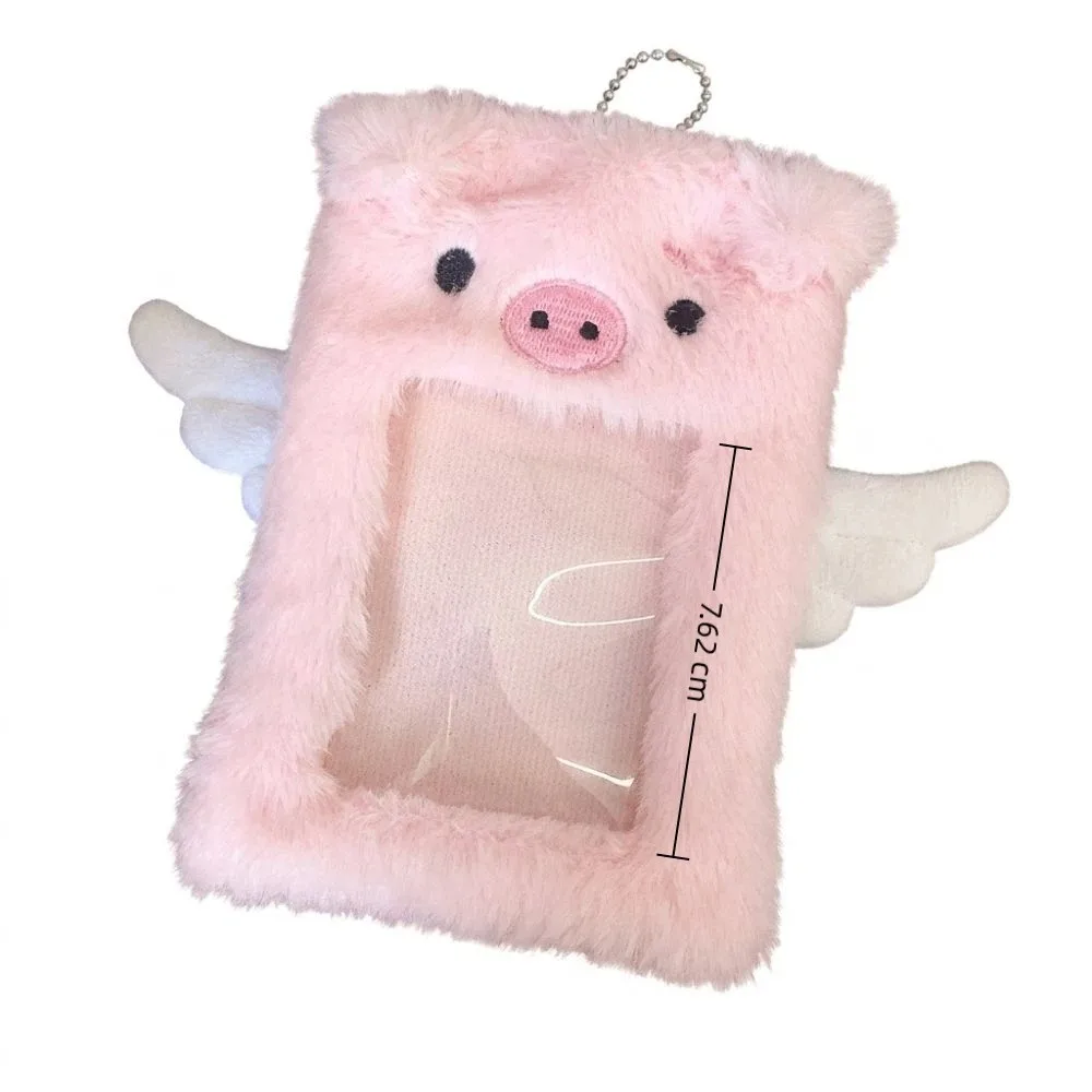 Cartoon Animals Photocard Case Puppy/Angel Pig/Mouse Soft Fluffy Student Card Holder Bag Keychain Cards Sleeve Students Gifts