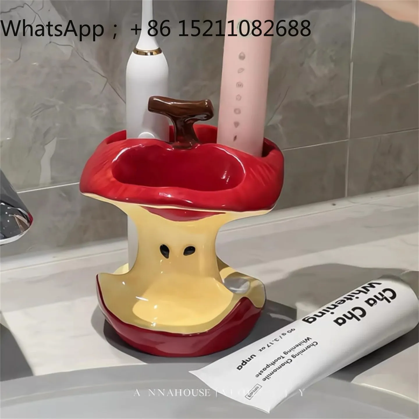 SCY Apple toothbrush holder, a family of four ceramic toothbrush holder, creative small ornament
