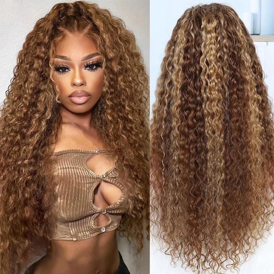 Perruque Lace Front Wig Deep Wave Naturelle Bouclée, Cheveux Vierges, 13x6 HD, 13x4, à Reflets Ombrés, 30 Pouces, pour Femme, 100%