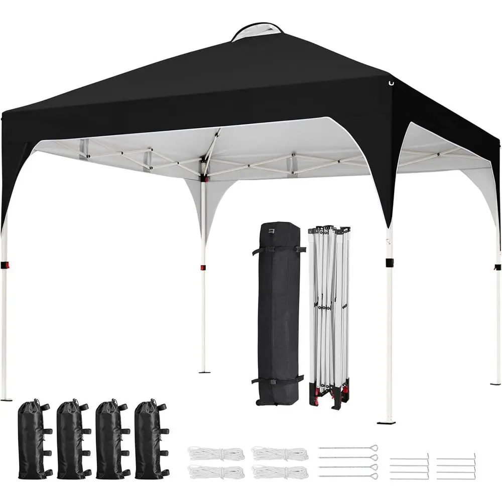 

10x10 Easy Setup Ventilated Tent with Wheeled Bag, Sandbags, Stakes, and Ropes for Outdoor, Beach, and Parties in Black