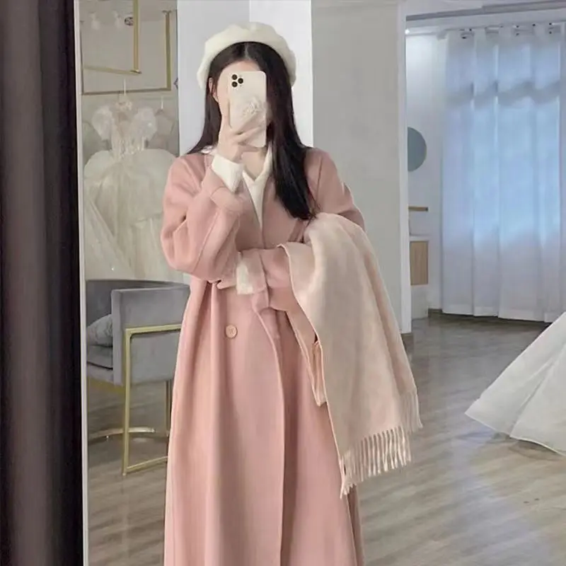 

2023 New Coat Women's Medium Long Solid Wool Coat Autumn And Winter Thickened Quilted Wool Coat Women's Wear