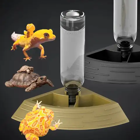 เครื่องให้อาหารสัตว์เลื้อยคลานอัตโนมัติ 2 in 1 พร้อมชามน้ำแบบมุมพร้อมขวดน้ำ สำหรับเต่า จิ้งจก จิ้งจกหางยาว และจิ้งจกอื่นๆ