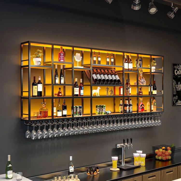 

Restaurant Bar Decor Iron/ Aluminium/ Stainless Steel Wine Shelves Display Shelf Wall Wine Rack