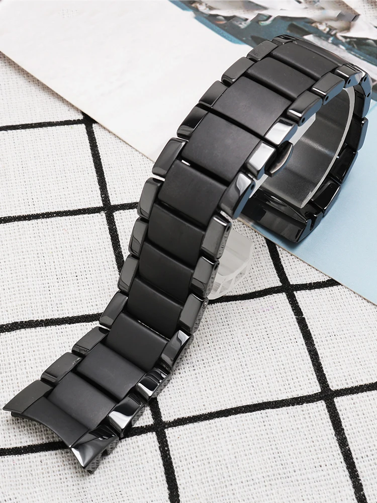 Ceramic Watch Band for Armani Ar1451 Ar1452 Ar1400 Ar1410 Ar0382 Black White Knight Men\'s Bracelet Watch Strap