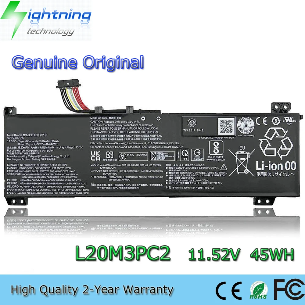 New Genuine Original L20M3PC2 11.52V 45Wh Laptop Battery for Lenovo IdeaPad Gaming 3i 3-15ACH6 L20C3PC2 L20D3PC2