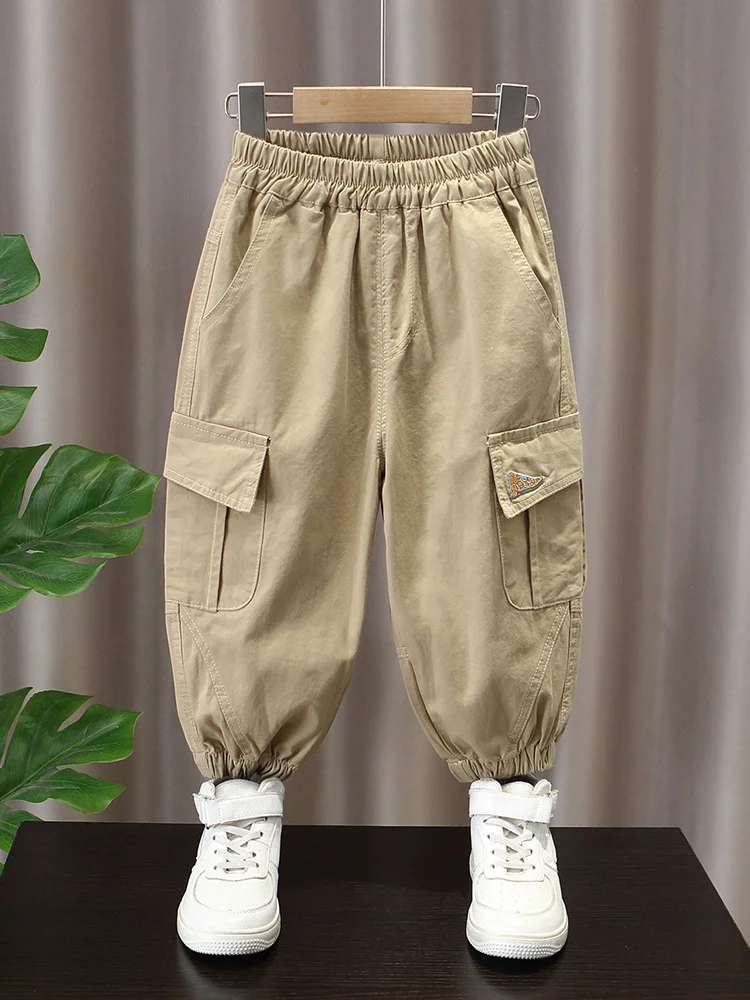 

Стильные повседневные брюки для мальчиков, модные прямые штаны из хлопка с эластичным поясом, на каждый день, на все сезоны, цвет хаки.