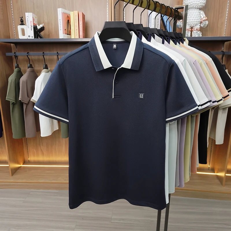 Designer-Marken-Poloshirt aus Seide und Baumwolle mit Kurzarm neu mit Buchstabenprägung modisches Herren-T-Shirt sommerlich atmungsaktiv koreanischer Casual-Top-Stil – Detail 11