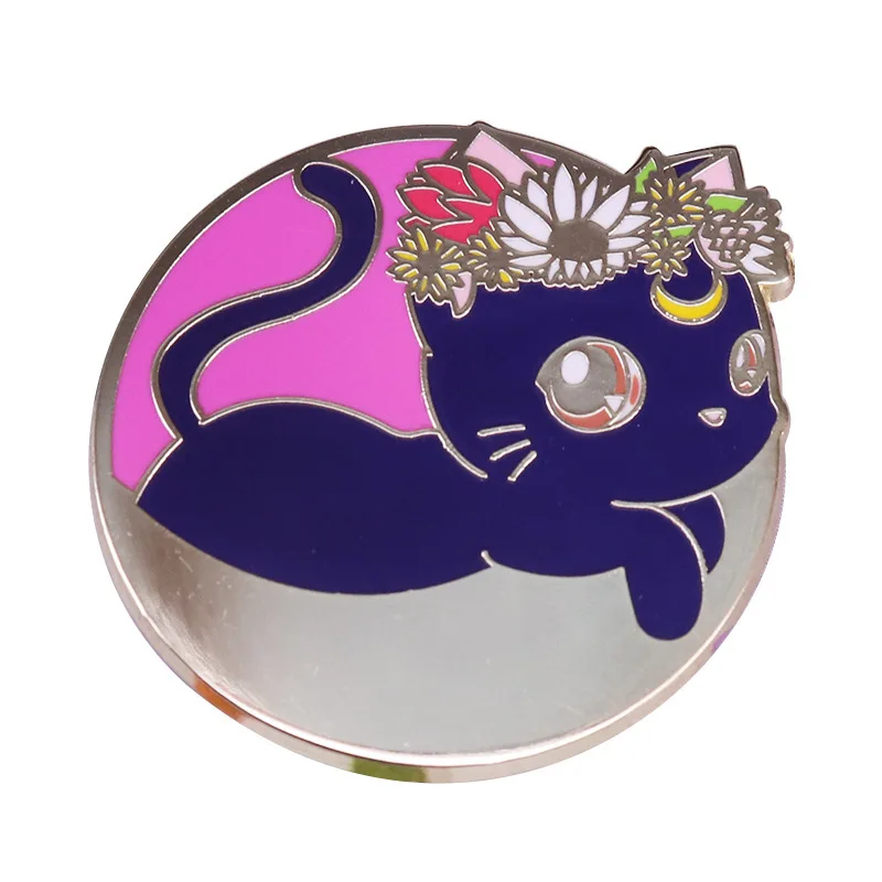 Beautiful Sailor Moon Cat Hard Enamel Pin Cute Cartoon Animal Flower Moon Black Cats Brooch Medal Unique Backpack Jewelry Gifts image 4