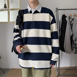 Yellow White Striped Vintage Polo Thin Casual 2022 Hoodie Long Sleeve Summer Spring Men Oversized Harajuku Korean Fashion Tops