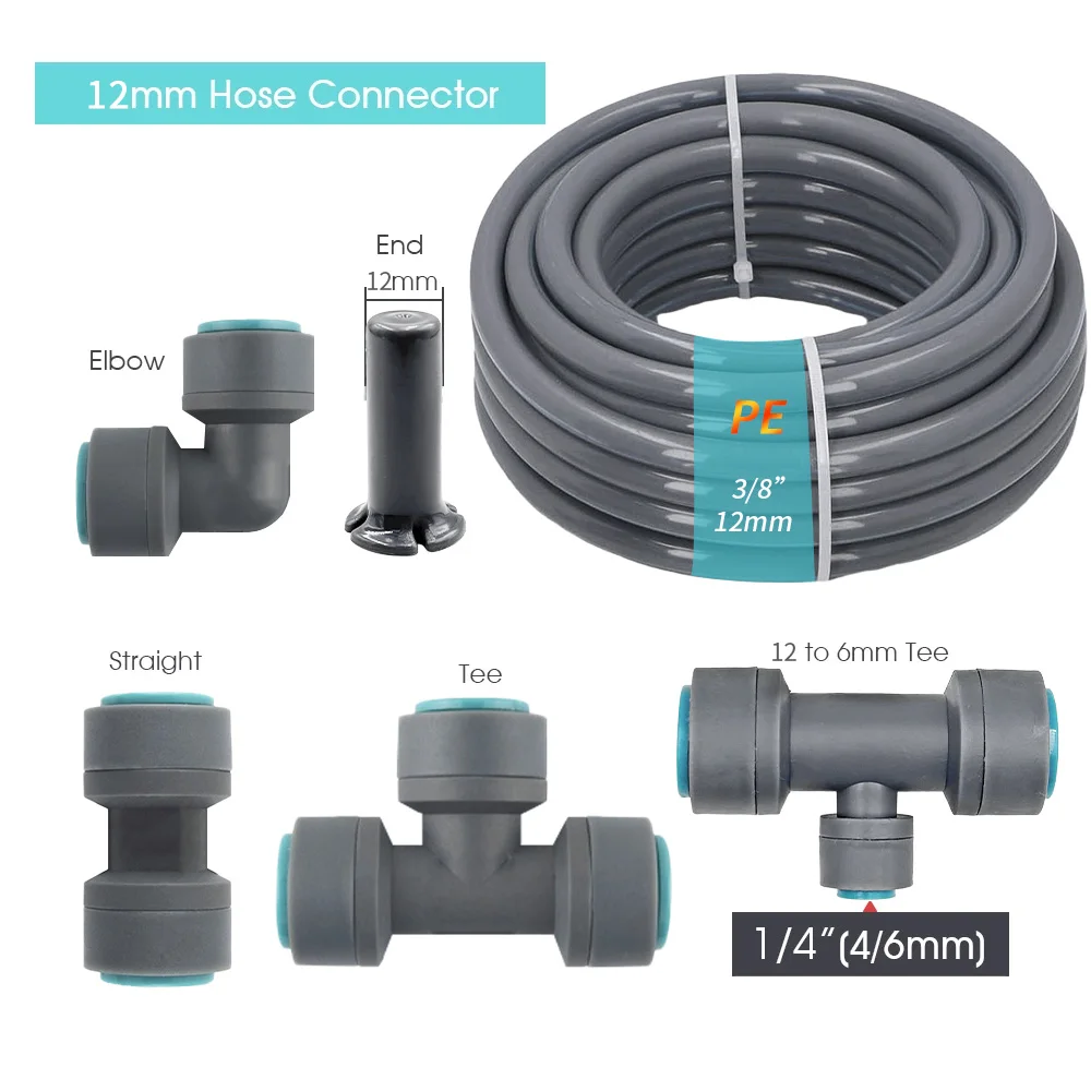 OD-12mm PE Hose Irrigation Connector Watering Tubing Joints Garden Drip System Fittings Tee Straight Elbow Pipe Repair Adaptee