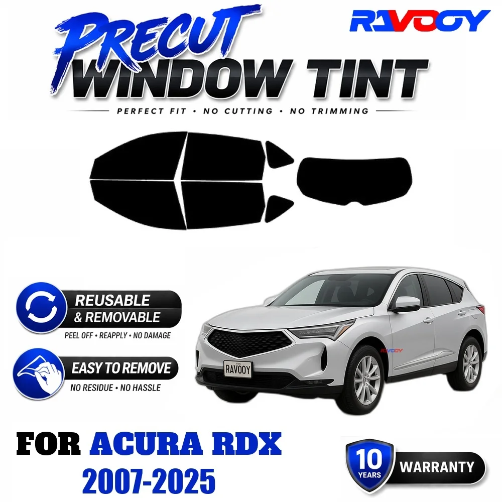 RAVOOY Precut Window Tint, Reusable Removable EPU Film, Custom Fit for Acura RDX 2007-2025, UV Heat Protection