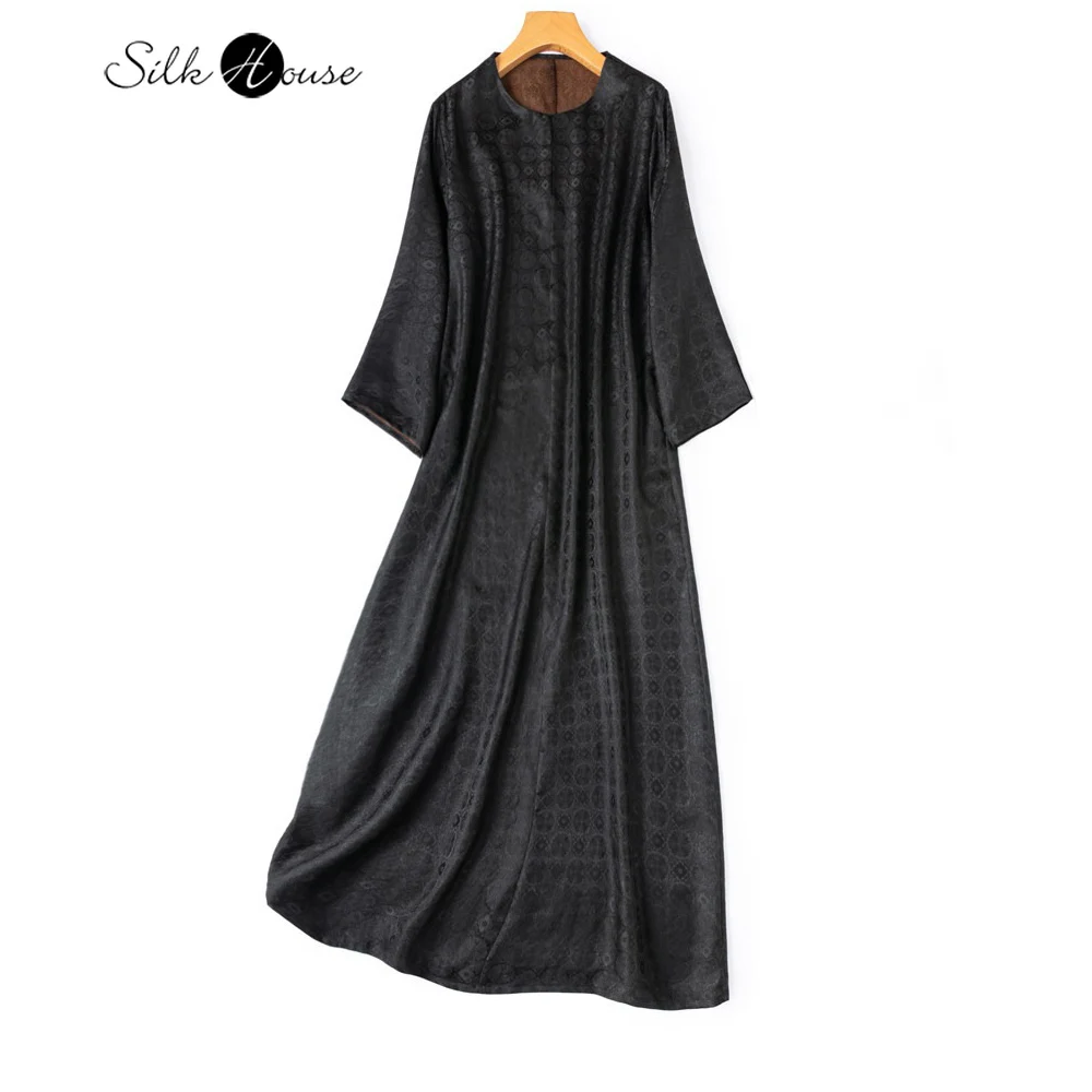 

Женское модное платье-труба из 100% натурального шелка тутового шелкопряда, длиной 1,35 м, с круглым вырезом и длинными рукавами, из ароматной пряжи «Облако»