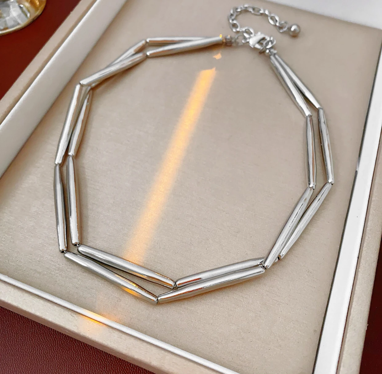 48cm Metal Wind Geometric Double Layer Necklace Fashionn Simple Collar Chain Luxury High-end Feeling Simple Necklace for Women