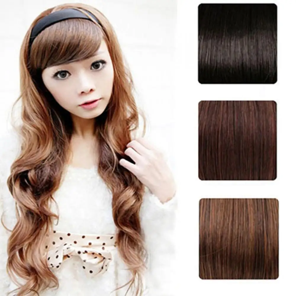 55-60cm Women Stylish Curly Wavy Half-head Hair Band Hair Extension Wig Synthetic No Clip Invisible Wire Black Blonde One Piece