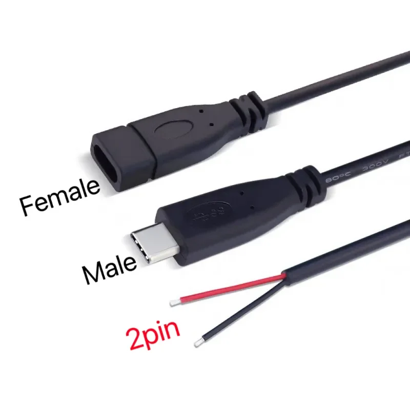 Type C USB 2.0 Male Female Plug Power Supply Charger Connector 2Pin 4Pin USB-C DIY Repair Cable Welding Type Wire 0.25M 1M