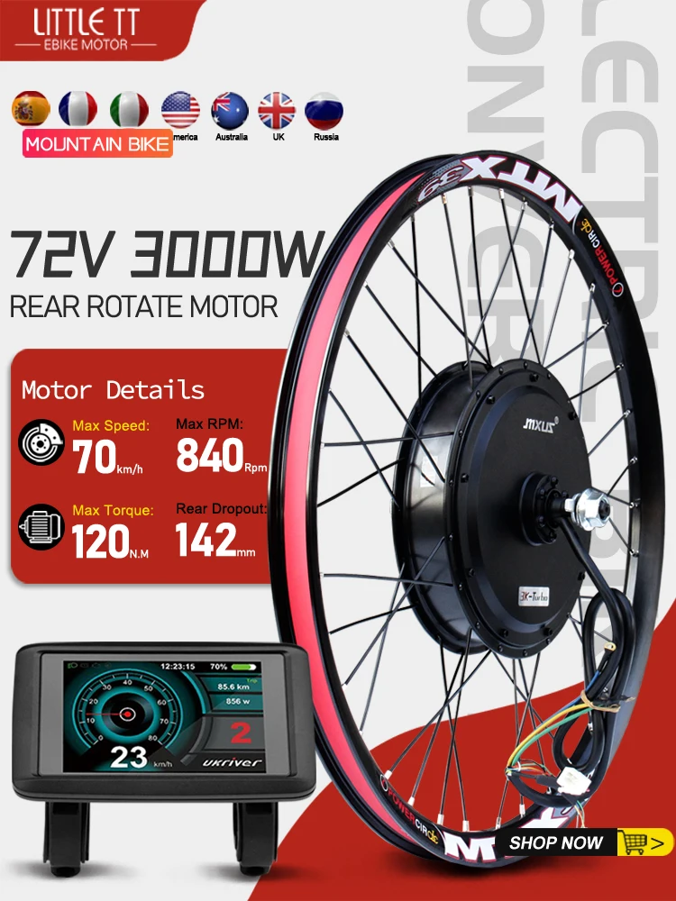 AliExpress LITTLE TT MXUS 72V 3000W Electric Bicycle Conversion Kit 26-29Inch MTX39 Ebike Rear Wheel Conversion Kit Motor For E-Bike Conversion Kit