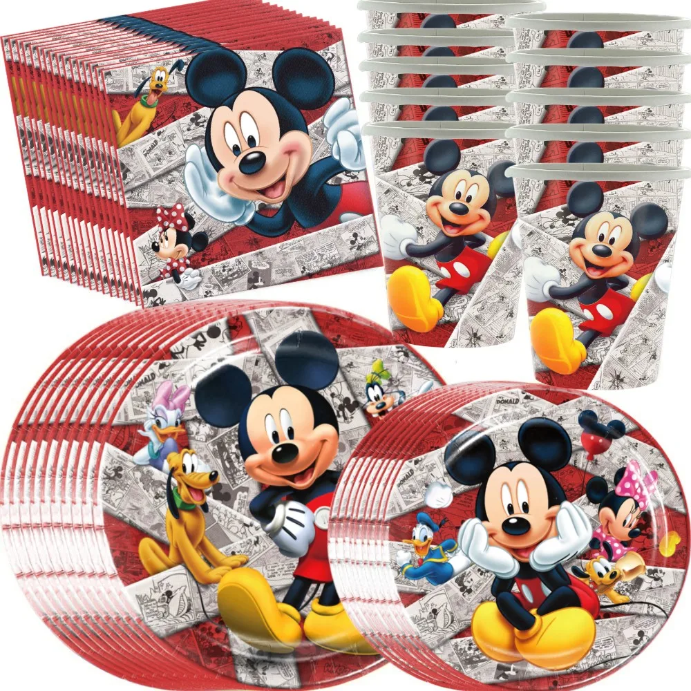 Mickey Mouse Party Disposable Tableware Paper Cups Plate Kids 1st Birthday Party Decorations Mickey Balloons Baby Shower Favors