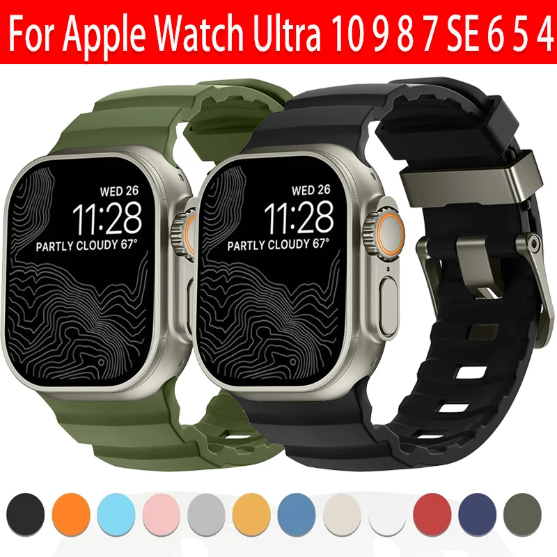 

Soft Silicone StrapFor Apple Watch Ultra 10 9 8 7 SE 6 5 Bracelet Replace wristband iWatch 42mm 44mm 45mm 46mm 49mm Accessories