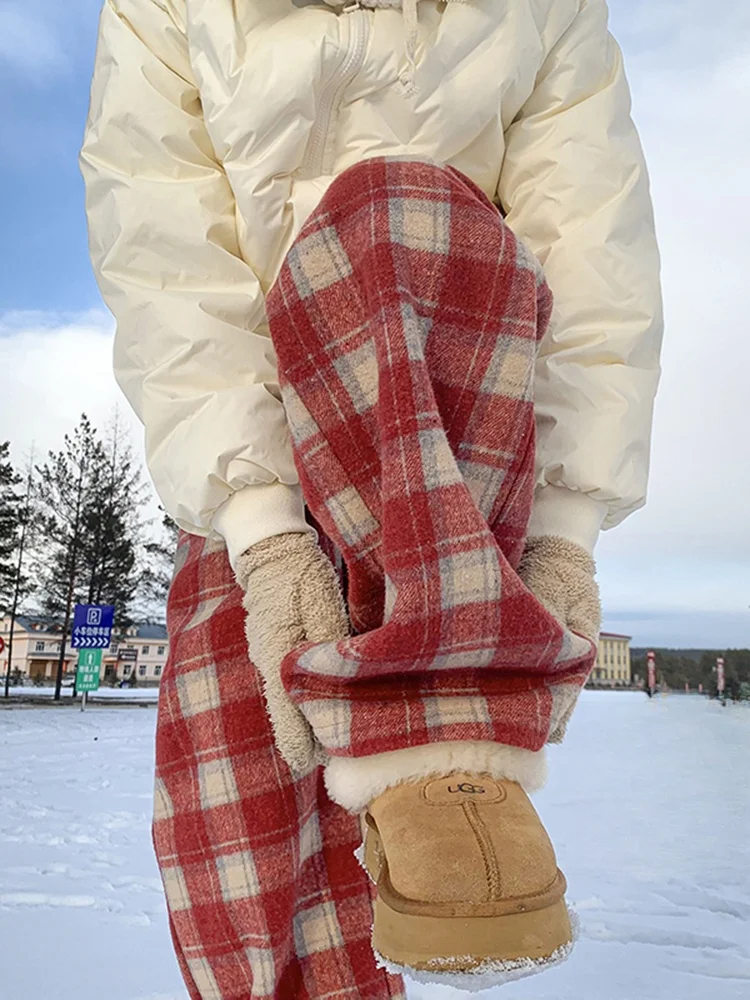 

Men's Winter Thiened Woolen Straight Leg Pants Casual Loose Wide Leg Long Trousers Comfortable Lazy Sle Faionable