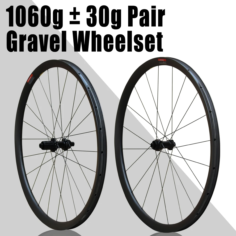 

700c 30mm Wideth Light 1060g Carbon Spokes Wheels Disc Brake Gravel Cyclocross Ratchet 36T / Ceramic Hubs Road Bicycle Wheelset