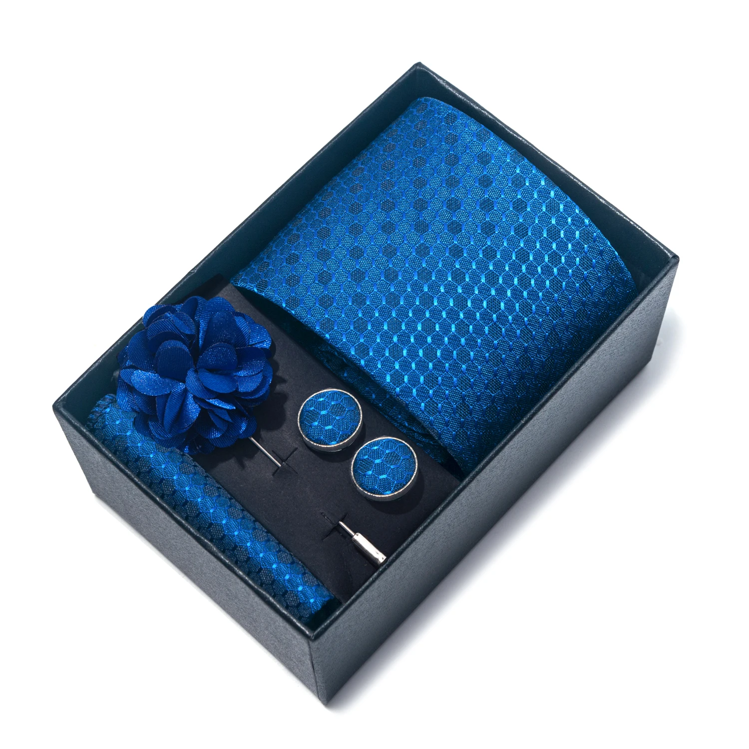 2025 Neue Design Marke 8 cm Blau Gestreifte Krawatte Taschentuch Manschettenknopf Brosche Set Mann Geschenk Box Hochzeit Geschenk Fit formelle Party – Detail 18