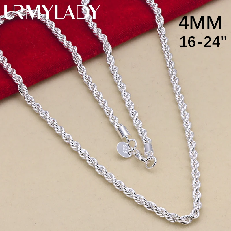 16-24 cali dla kobiet mężczyzn Piękna moda 925 Sterling Silver charm 4MM Rope Chain Naszyjnik pasuje do wisiorka biżuteria wysokiej jakości
