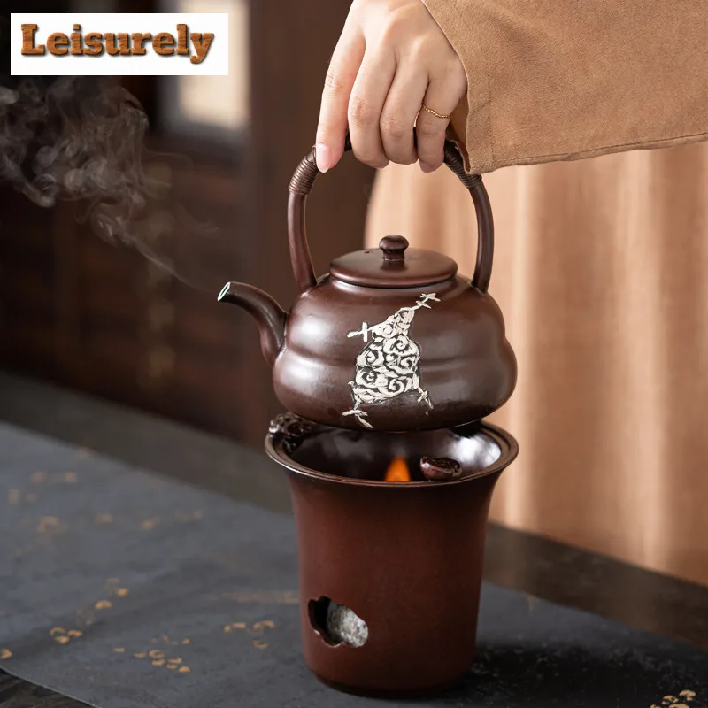 Ancient Persimmon Red Glazed Alcohol Stove For Tea Cooking Outdoor Camping Fire Roast Furnace Boiling Water Kettle Kungfu Teaset