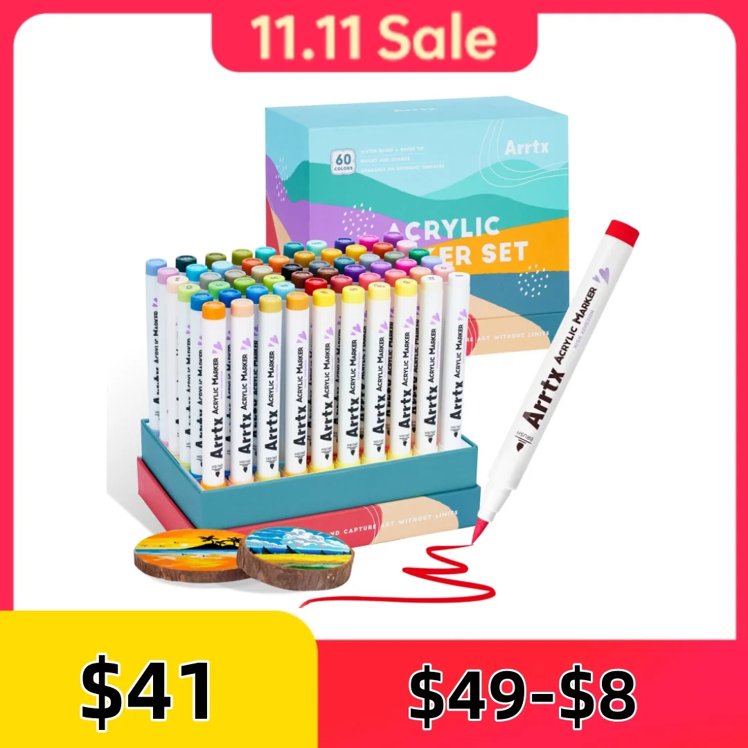Arrtx Acrylic Paint Pens Paint Markers Pens for Artists Adults Coloring Drawing Scenery Landscape Natural- Brush Tip
