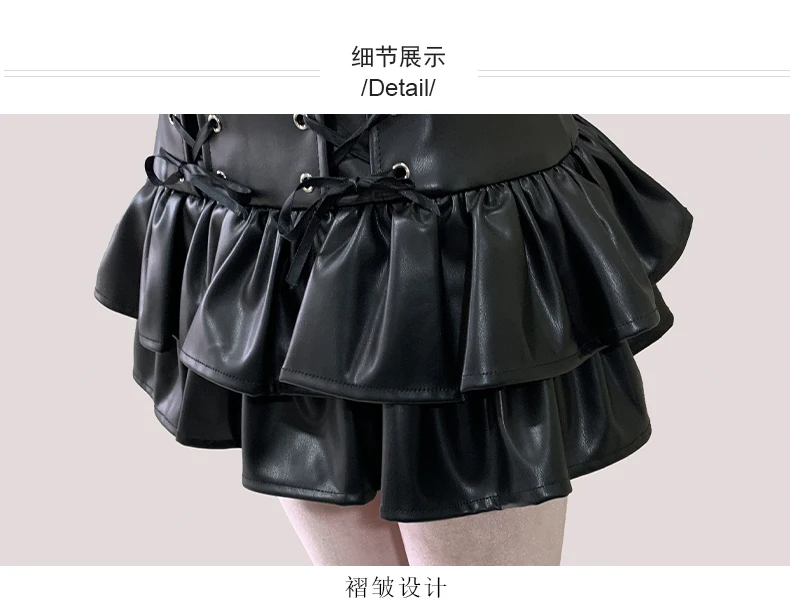 Nerazzurri Summer Autumn Soft Black Pu Leather Mini Tiered Pleated Skirt Women Lace Up Short Luxury Designer Punk Style Clothes
