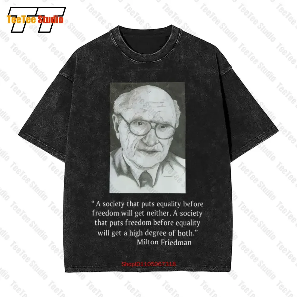 Camiseta vintage de gran tamaño con la imagen de Milton Friedman, héroe del libre mercado y defensor de las ideas conservadoras y libertarias. JSKH.