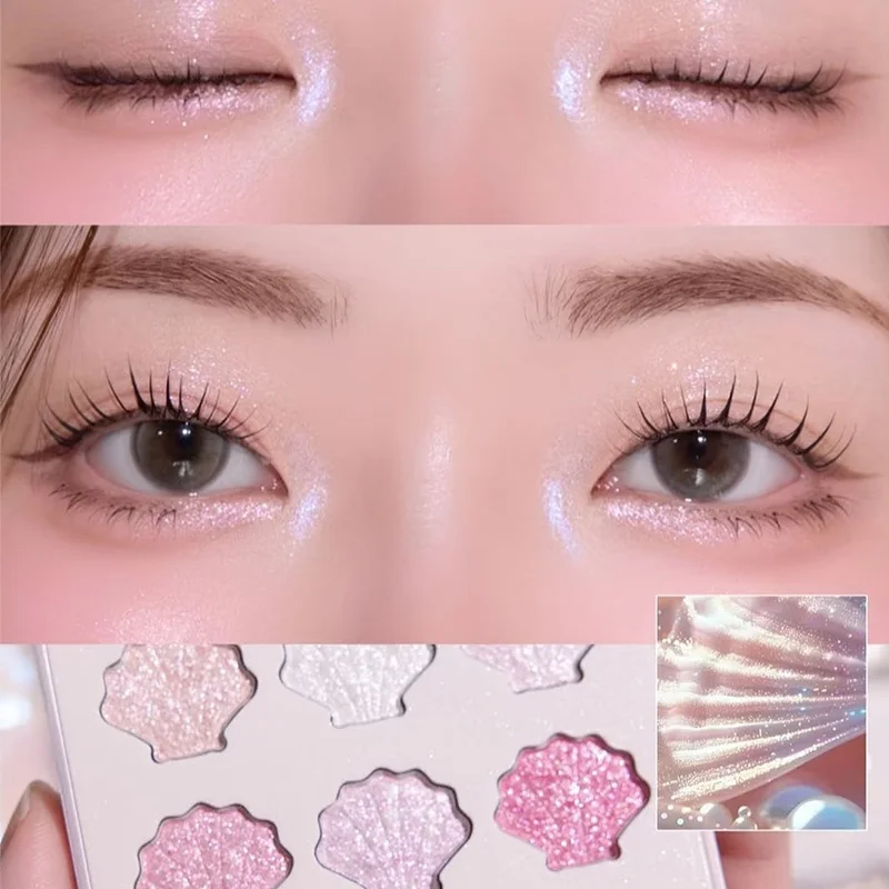 Multicolor Shell Eyeshadow Palette with Fine Glitter Pearlescent Finish Silky Smooth Texture Easy to Blend for Eye Makup