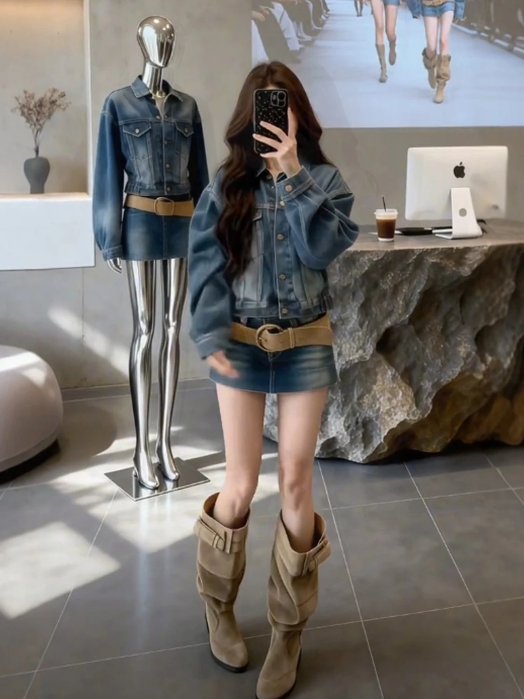 

Retro Denim f Skirt Bodycon Dr Spring Faion Set Women's Casual Workwear Warmth Medium Stretch Cotton Blend