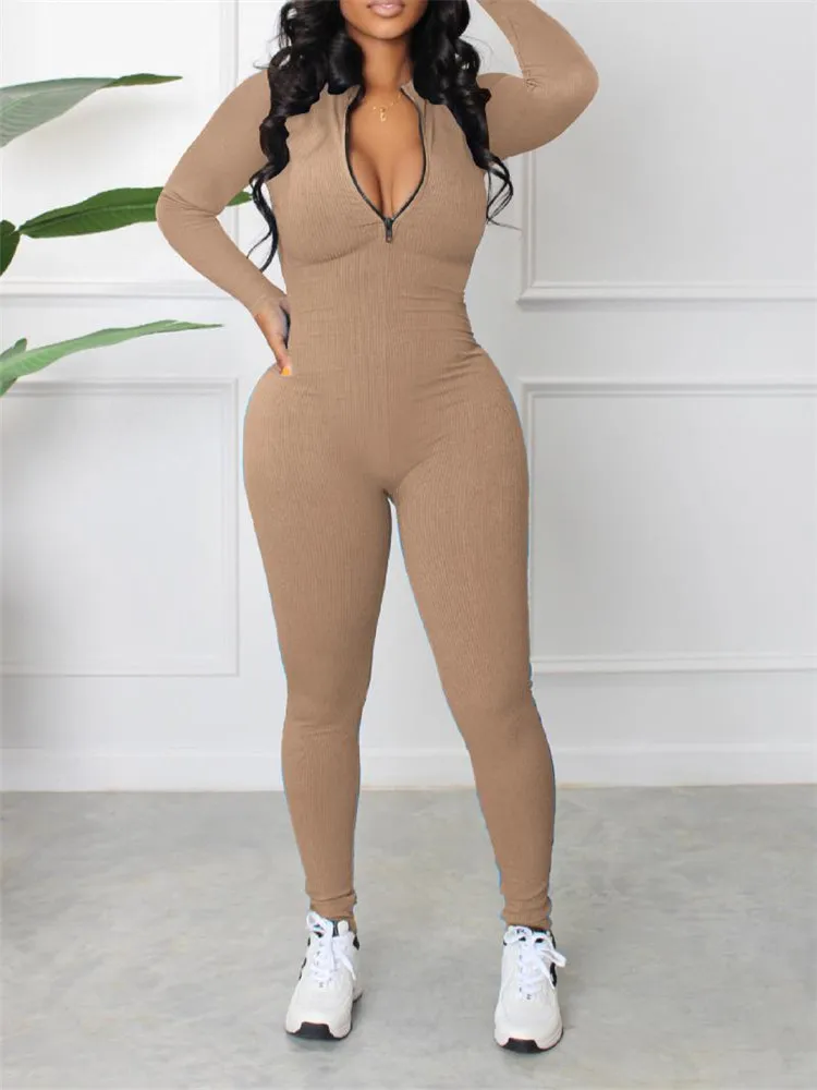 Macacão Esportivo com Zíper Faionable, Calças de Trabalho de Cintura Baixa, Calças Longas Finas, Coleção de Primavera Exclusiva Online