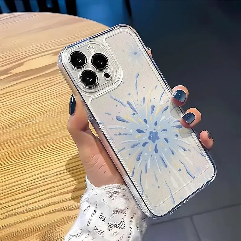 NewTransparent Rare Blue Fireworks For iPhone1514131211Pro XRXS Max78 Plus 12Mini 13Mini Y2creativity  Anti fall Soft Phone Case