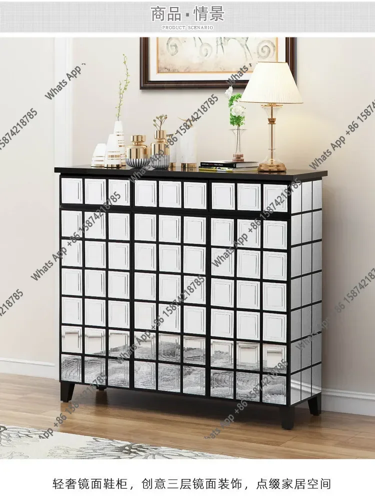 N29  Mirror Shoe Cabinet Creative Furniture Modern Simple Shoe Cabinet European-style Secret Cabinet Foyer Living Room Designer