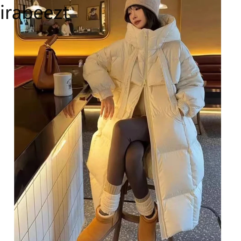 Korean Version of High Quality Quilt Thickening 2024 Winter New Loose Down Jacket Women\'s Long Over The Knee Cotton Coat