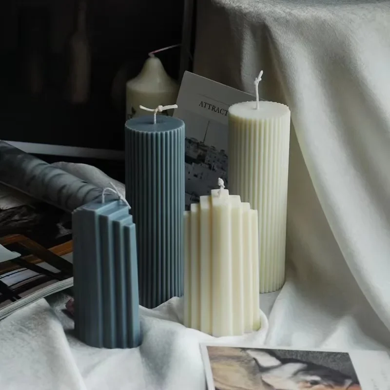 Creative Geometric Fringe Column Silicone Candle Mold Wave Origami Cylinder Cone Resin Gutta Soap Chocolate Mold Home Decor Gift