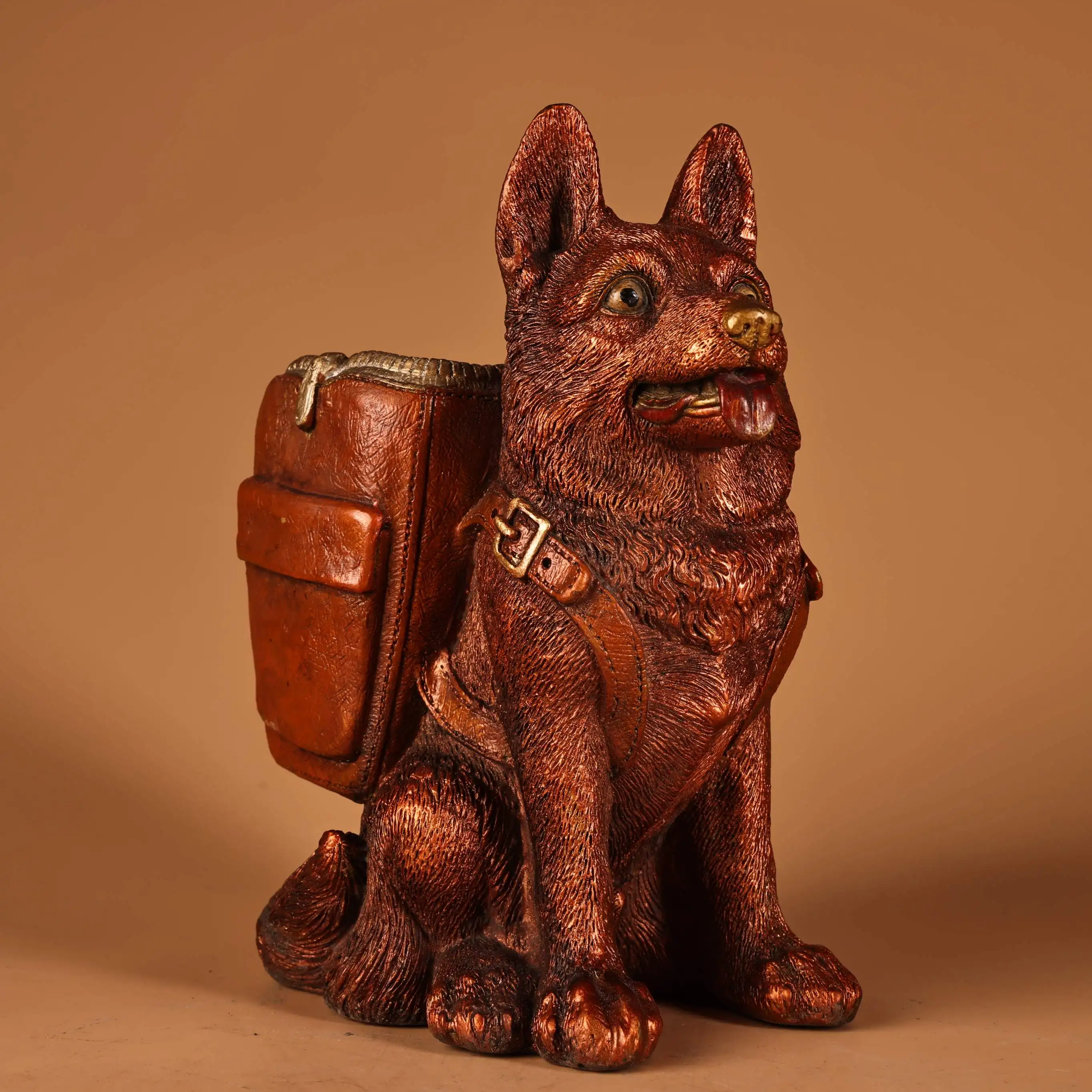 Bronze Outline in gold Silver Painted High Relief Wolf Dog Statue Pen Holder Amass wealth Ornaments Town house Exorcism