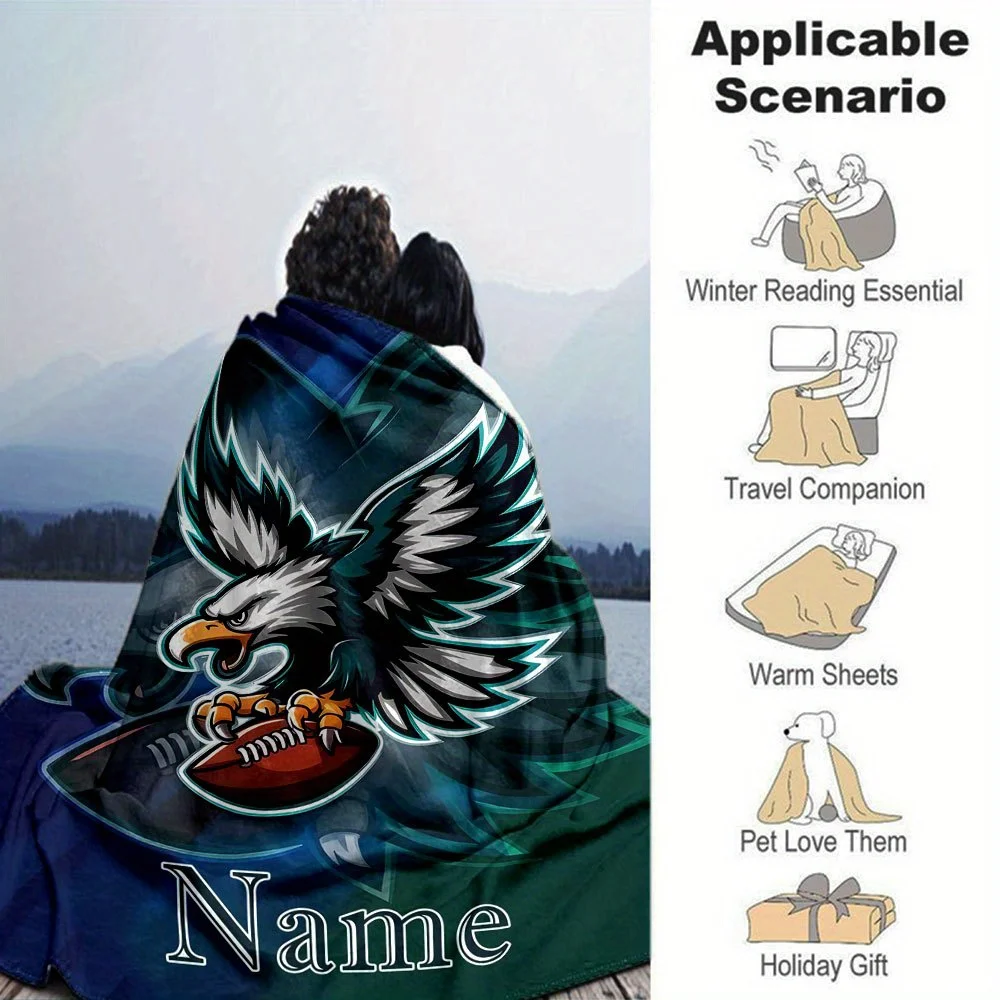 بطانية فانيلا لكرة القدم على شكل نسر مخصصة، مناسبة للأريكة والسرير وأعياد الميلاد والأطفال والأولاد والأصدقاء والهدايا