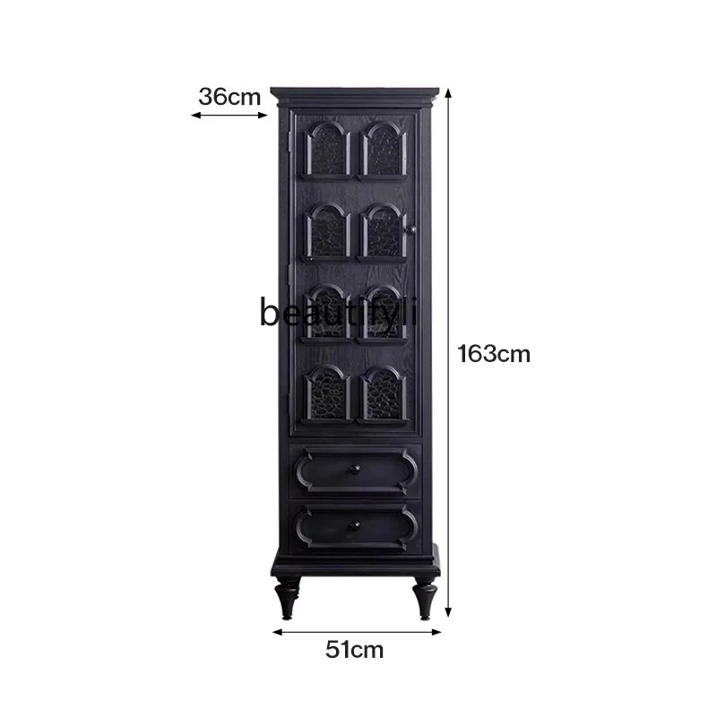 Medieval solid wood living room dining side cabinet retro and old entrance cabinet living room storage storage tea  wine cabinet