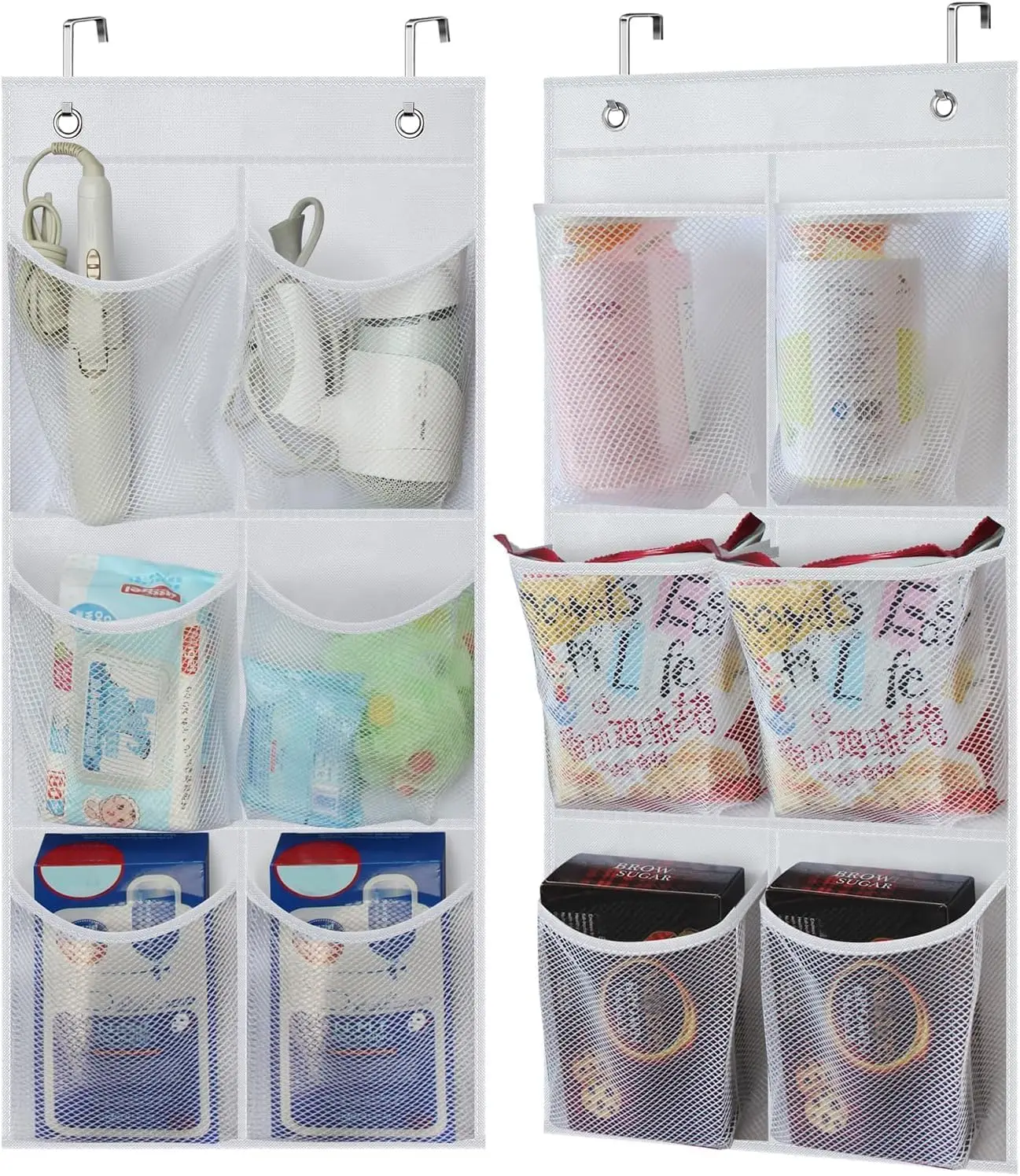 Organisateur de chaussures étroit au-dessus de la porte, paquet de 2 avec poches en maille transparente pour placard, salle de bain, camping-car et camping (blanc)