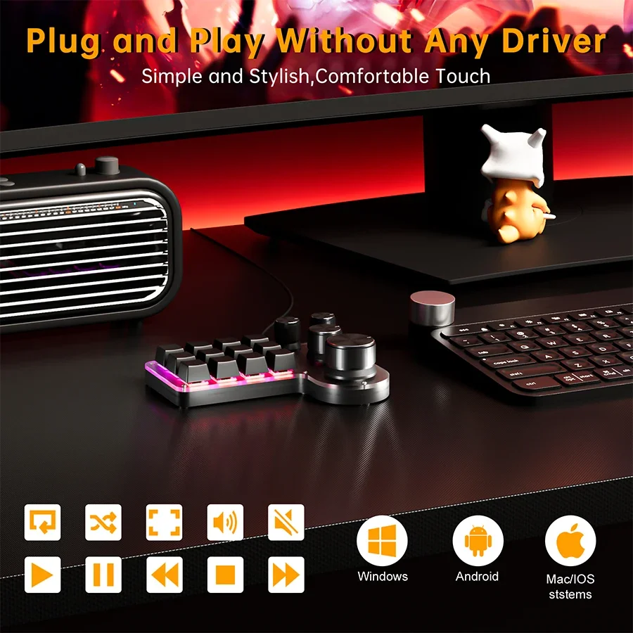 3 أوضاع 12 مفتاح لوحة المفاتيح الميكانيكية 4 المقابض مخصص برمجة ماكرو الألعاب لوحة المفاتيح RGB بلوتوث 2.4G USB لوحة المفاتيح السلكية ل PS #5