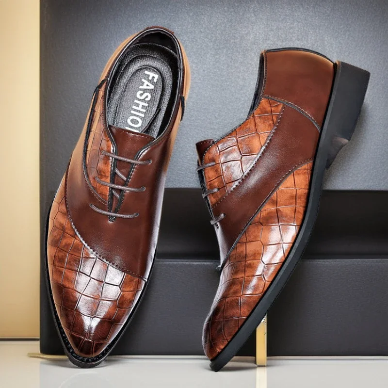 Buty wyjściowe dla mężczyzn marka Derby buty męskie szpiczasty nosek sznurowane męskie buty wizytowe ręcznie robione obuwie biznesowe 2024