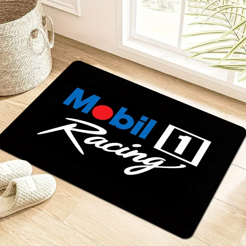 Graphic Logo-Style Doormat – Blue, Red, and White Typography on Black Base, 40x60cm Decorative Indoor Floor Mat