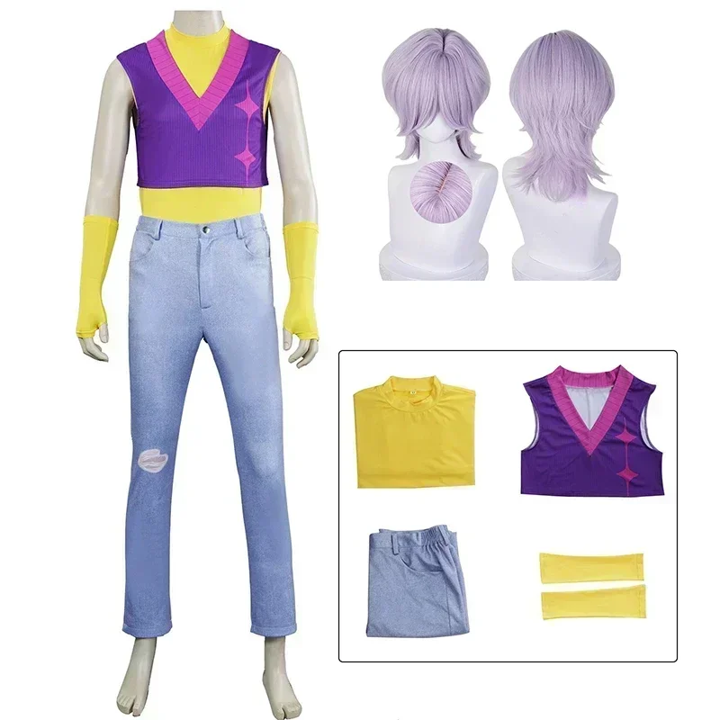 Disfraz de Saja para Halloween para niños, disfraz de misterio, peluca morada misteriosa, traje de juego de rol para fiesta de Carnaval y Halloween para adultos