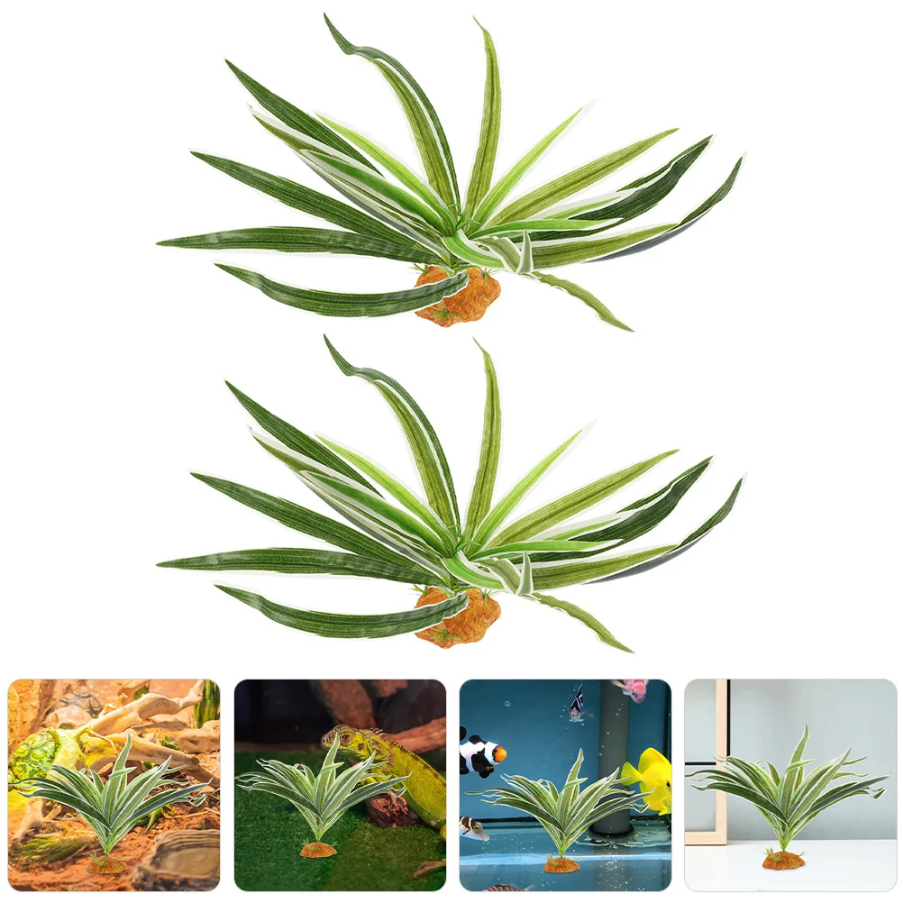 

2pcs Decorative Plants For Reptile Terrarium Lifelike Fake Plant Ornament Reptile Tank Landscape Decoration Pet Supplies