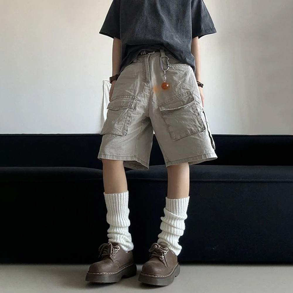 

Summer New Men's Solid Color Multi-Pocket Work Shorts American Retro Trend Fashion Casual Loose Breathable Niche Men's Bottoms