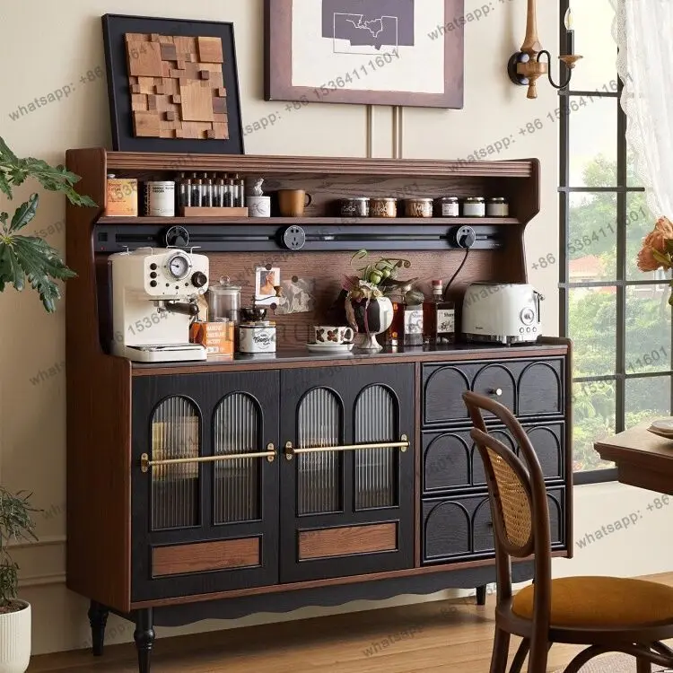 

French retro solid wood rock slab dining side cabinet, antique living room coffee cabinet