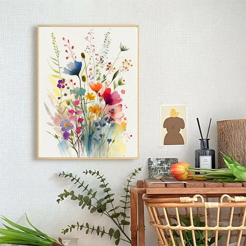 Set of 3 Wildflowers Watercolour Poster Flower Set Print Decorative Canvas Painting Bedroom Living Room Frameless Wall Art